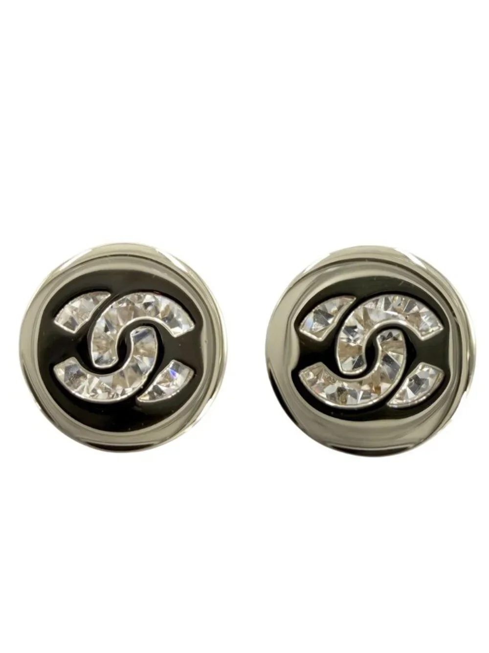 Chanel Earrings CC Logo Brass Rhinestone